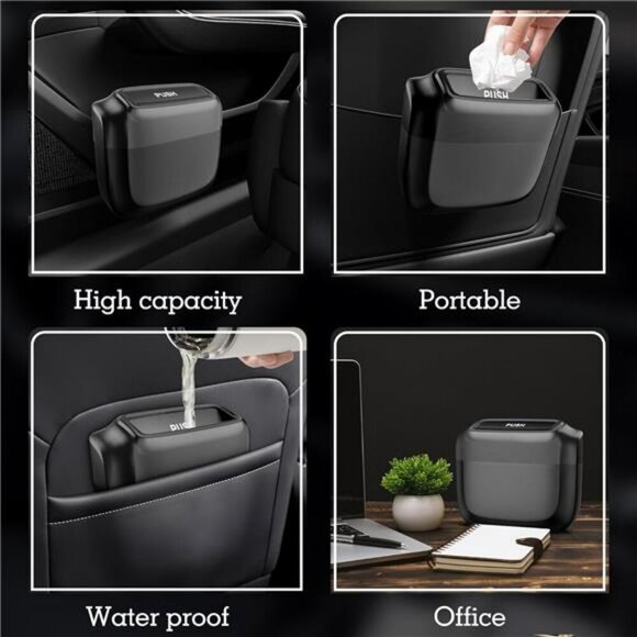Car Trash Can with Lid Leakproof Mini Garbage Bin Car Accessories with Bags - Picture 3 of 7